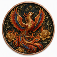 Pièces de monnaie en cuivre à haute relief, 1 once Troy, en cuivre pur .999, avec impression UV colorée, motifs Aile, Plume, Flamme, Pivoine