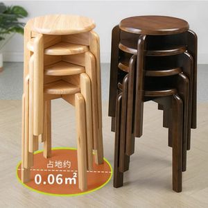 Solid Wood Stool <b>Stackable</b> Round <b>Chair</b> For Living Room <b>Dining</b> Adult Use - Product Image 1