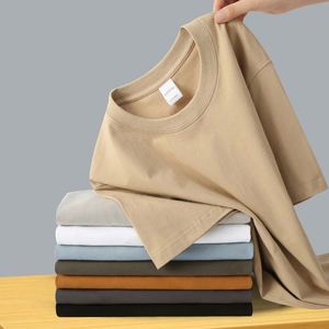 Design Factory Wholesale Men's T-Shirts 300G Pure Cotton Custom Logo Solid Color Half Short Sleeved Long Knitted T-Shirt - Product Image 4