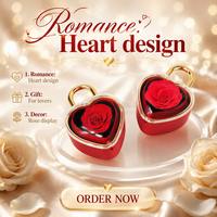 Boîte à bijoux romantique en forme de cœur avec rose éternelle, coffret cadeau de luxe pour bague de fiançailles et collier, avec clé métallique en forme de cœur