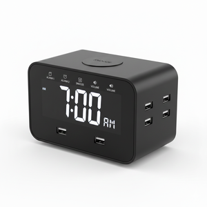 Réveil d'hôtel moderne en métal avec chargement USB, design tendance de marque OEM pour chambre d'hôtel aux États-Unis, utilisation au chevet - Product Image 2