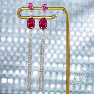 Pendientes de rubí de diamante de alto carbono 8*11 con incrustaciones geométricas de plata S925 - Product Image 3