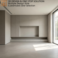 Meuble mural de rangement intégré sur mesure au design minimaliste avec support de conception 3D et meuble TV rétractable.