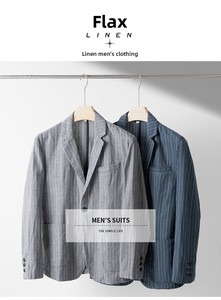 <span class=keywords><strong>Blazer</strong></span> décontracté d'été en <span class=keywords><strong>lin</strong></span> respirant à rayures fines et manches longues, coupe ample, simple boutonnage, pour <span class=keywords><strong>homme</strong></span>, en stock usine 2026 - Product Image 3