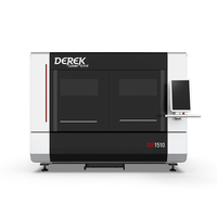 Máquina de Corte Láser de Fibra CNC Totalmente Cerrada Derek 1510, Sistema de Refrigeración por Agua Cypcut, Alta Precisión para Láminas de Metal, Acero y Aluminio