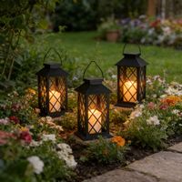 Lanternes solaires LED de jardin en gros, style rustique, avec cadre métallique, étanches, pour décoration de table ou suspendues
