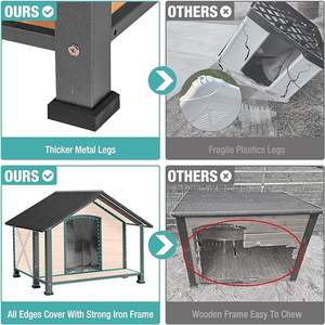 Refugio para perros de madera resistente a la intemperie para perros pequeños y medianos, <span class=keywords><strong>caseta</strong></span> para perros <span class=keywords><strong>interior</strong></span> y exterior con marco de hierro, perrera para cachorros con porche grande - Product Image 5