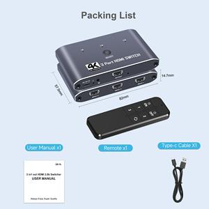 Commutateur <span class=keywords><strong>HDMI</strong></span> 2.0b 3 entrées 1 sortie OEM 4K60Hz HDR avec télécommande IR, commutation automatique, synchronisation AV, EDID, CEC pour TV, PS5, Xbox - Product Image 2