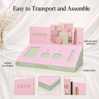 Présentoir de Comptoir à Maquillage Multi-Compartiments en Acrylique Rose Pastel et Vert avec Logo Personnalisé, Écologique, Moderne pour Magasin de Détail, OEM ODM