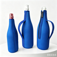 Manchon isotherme personnalisé en néoprène avec fermeture éclair pour bouteille de bière, porte-bouteille avec poignée, manchon isolant pour bouteille de champagne pour la plage et le camping