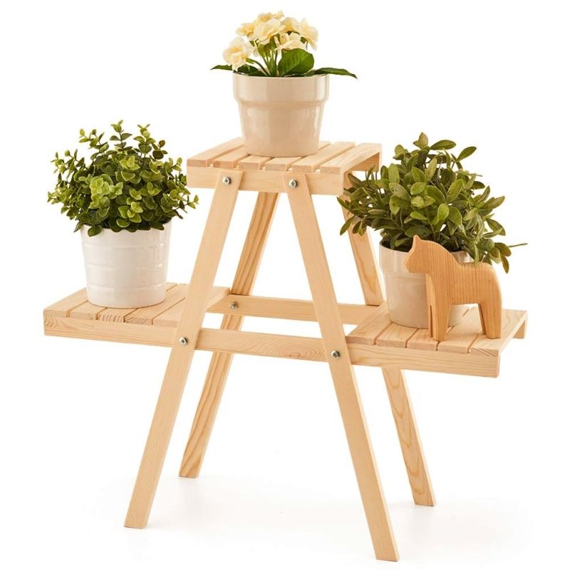 Экологичный двухуровневый простой подставка для горшков, Деревянные Садовые принадлежности, стойка для цветочных Горшков