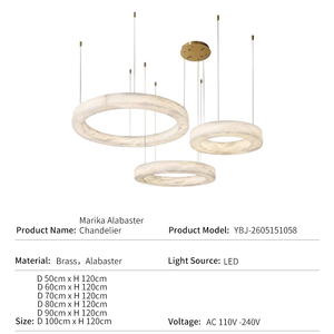 Modern Ring Alabaster Adjustable Height Pendant <b>Light</b> Luxury Brass Metal Hanging Lamp Villa Living Room LED Designer Chandelier - Product Image 4