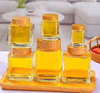 Stoples Kaca Bening untuk Madu, Selai, Yogurt, Kemasan Food Grade 50ml 100ml 150ml 200ml 280ml 360ml 500ml 750ml dengan Tutup Kayu