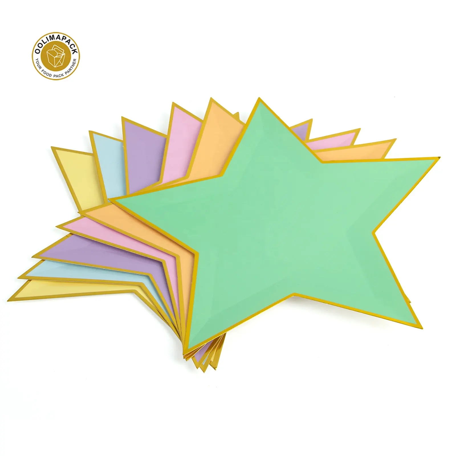 다채로운 사용자 정의 모양 멋진 재활용 골드 디너 스타 종이 접시