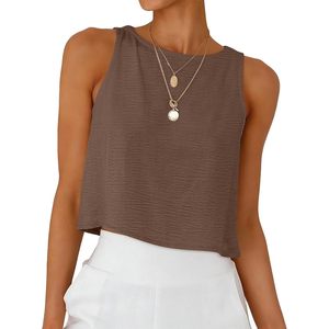 FOXA Women Short <b>Crop</b> Tank Top High Neck Sleeveless Knitted Breathable Casual Summer Beach Vacation Clothes - Product Image 1
