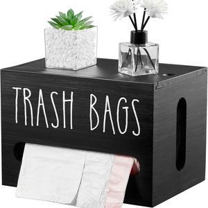Wooden Trash Bag Organizer 26x18x17.7cm Multi Function <b>Kitchen</b> Storage Box With Pull Out Dispenser - Product Image 1