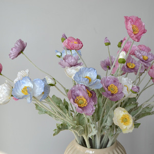 All'ingrosso di lusso imitazione fiore di papavero e papavero che si floccano rose artificiali di alta qualità decorazione di fotografia di laurea di nozze - Product Image 2