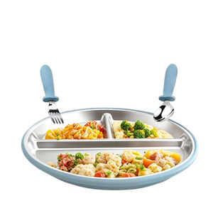 Customized Baby Food Grade Plate Set Includes 304 Steel Plate and Silicone Gripped Fork Spoon for Self Feeding - Product Image 5