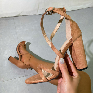 Apricot New Summer <b>Sandals</b> Comfortable and Versatile Open Toe High-heeled <b>Sandals</b> Casual Large Size Shoes <b>Sandals</b> - Product Image 1