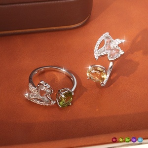 8 Lindos Anillos Ajustables con Forma de Caballitos de la Suerte, Piedras Naturales Ovaladas de 6*8mm, Plata 925, Joyería de Piedras Preciosas Coloridas al por Mayor - Product Image 2