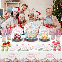 Ensemble de fournitures pour fête de Noël très demandé, assiettes, gobelets et serviettes en papier personnalisés motif Casse-Noisette rose pour les fêtes de Noël