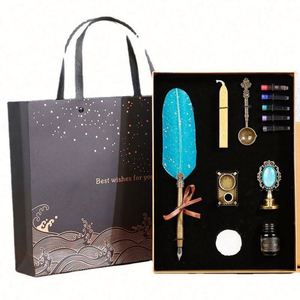 2021 Luxury Creative Fountain Feather Pen Gift Set for Women Teachers' Day-Square Box UV Printing Embossed Custom Logo USA - Product Image 5