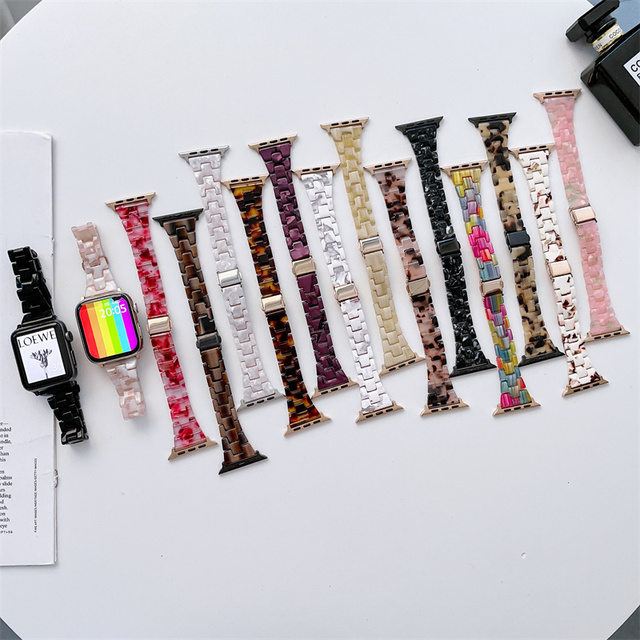 Light Weight Fashion Slim Narrow Resin Smart Strap for Apple Watch Band 40mm 44mm 42mm 46mm, for Iwatch Band Three Beads