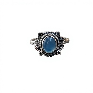 Handmade <b>925</b> <b>Sterling</b> <b>Silver</b> <b>Rings</b> with Blue Chalcedony Gemstone Bezel Setting Inlay Technology for Anniversaries - Product Image 2