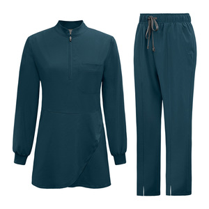 Ensembles d'uniformes médicaux à taille élastique, col zippé, personnalisables, pour infirmières, vente en gros, uniformes d'hôpital à manches longues - Product Image 4