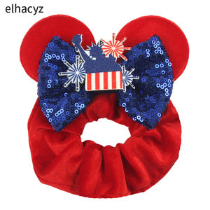Nouveaux accessoires pour cheveux pour la fête de l'Indépendance, Statue de la Liberté, logo du drapeau américain, nœud en flanelle à paillettes, attaches pour cheveux en forme d'oreilles de souris pour filles - Product Image 3