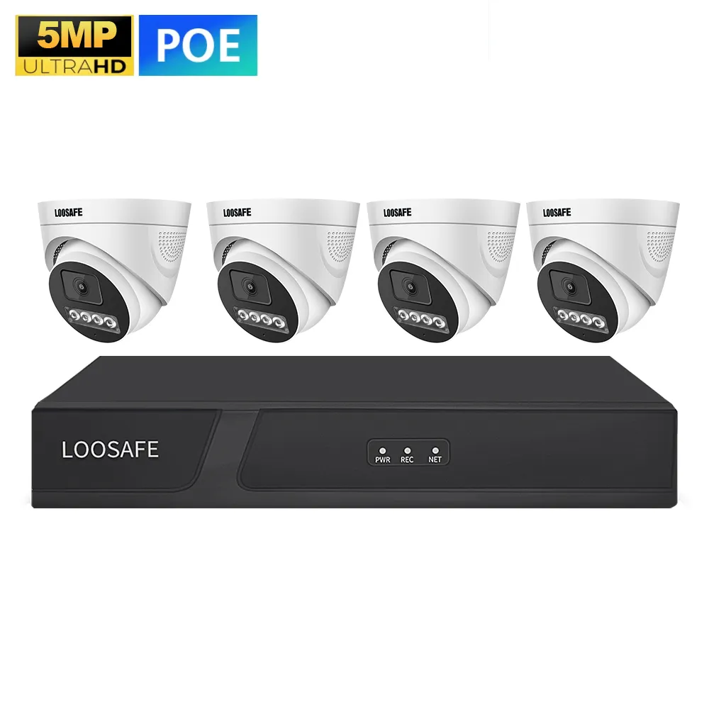 Loosafe HD 4CH 5MP POE Hd NVR Kit H.265 IP Security Camera System Two-Way Audio Indoor CCTV Security Video Surveillance System