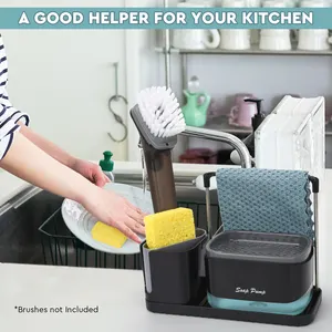 Mutfak temizleyici bulaşık deterjanı dağıtıcı ve caddy seti sabun pompası ve sünger tutucu