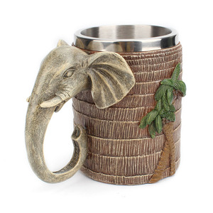 Nouvelle arrivée <span class=keywords><strong>Selva</strong></span> Style 20 oz Double paroi baril cocotier bière tasses tasse en acier inoxydable à la main résine éléphant bière tasse - Product Image 3