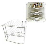 Étagère d'angle de comptoir de cuisine à 2 niveaux en métal blanc, organisateur de plats et d'épices multi-niveaux