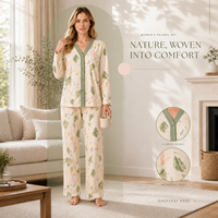 Vente en gros de vêtements de nuit pour femmes personnalisés, ensemble de vêtements de détente en deux pièces avec soutien-gorge intégré, pyjamas en coton pour femmes