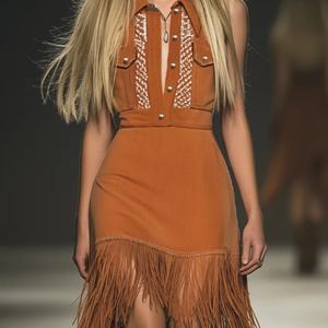 Robe d'été élégante en daim vintage personnalisable pour femme, style décontracté, découpe laser, mini-robe à franges - Product Image 2