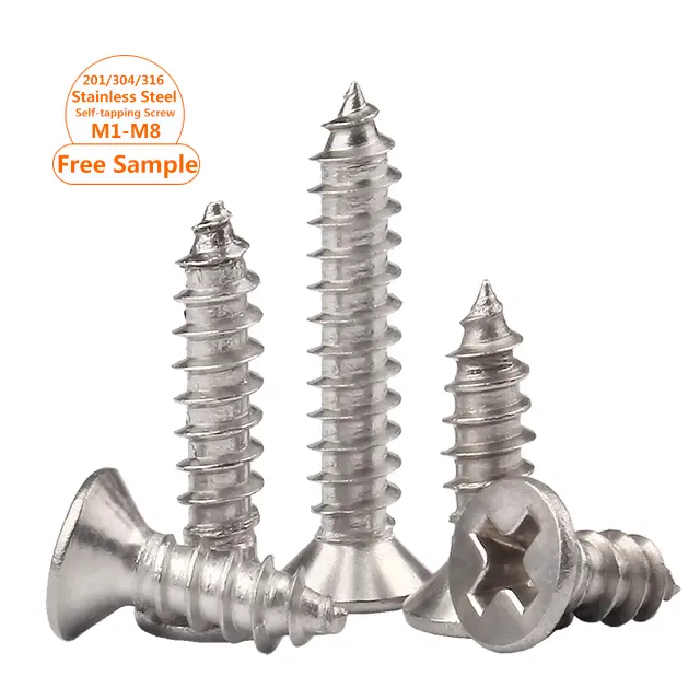 Micro Cross Recessed Tapping Screws M2 M3 M4 M5 M6 M8 Cross Countersunk Flat Head Ss304 Stainless Steel Self Tapping Screw