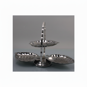 ชั้นวางเค้กรูปใบไม้3ชั้นชั้นดีไซน์ใหม่สำหรับวางคัพเค้กขนมหวานและขนมอื่นๆที่ให้บริการสีเงินเคลือบจากอินเดีย - Product Image 1