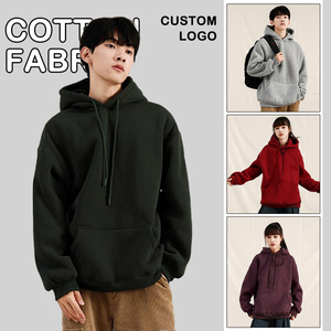 Felpa con Cappuccio Oversize da Uomo in Pile Pesante 500gsm, Ecologica, Antivento, Calda per l'<span class=keywords><strong>Inverno</strong></span>, Tinta Unita con Ricamo - Product Image 1