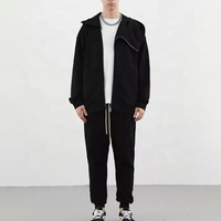 Veste en polaire à fermeture éclair sur mesure de haute qualité en gros OEM, sweat à capuche sans cordon de serrage, sweat à capuche à fermeture éclair noir pour hommes