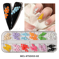 Breloques 3D en résine colorées en forme de fleurs avec strass, décorations florales à cinq pétales de couleurs mélangées pour manucure DIY