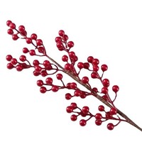 Ornamen Tahun Baru buah kemakmuran dekorasi bunga buatan merah bersudut enam stok grosir ornamen beri Tahun Baru