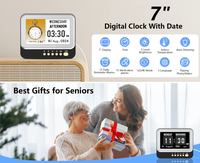 Horloge de bureau électronique moderne à LED de 7 pouces, affichage numérique, calendrier, fonction de retournement de page, 30 alarmes (15 quotidiennes + 15 pour les médicaments), ABS