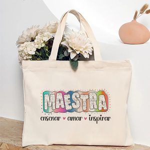 1 Pc Teach Love Inspire Spanish Pattern Tote Canvas Sac à bandoulière personnalisé pour le voyage Sac à provisions pour femmes - Product Image 1