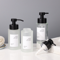 300ml givré verre clair moussant savon pour les mains bouteille de recharge acier inoxydable noir mat couleur personnalisée pompes à mousse distributeur de mousse