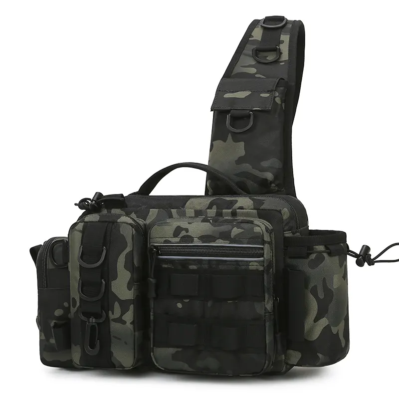 Shoulder Fishing Bag Crossbody Bag Fishing Tackle Backpack Box with Rod & Gear Holder Lightweight Sling Tackle Storage Bag