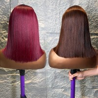 Ombre 99J Rote Gerade Kurze Bob-Perücken aus Echthaar Burgunderrote Lace-Front-Perücke Klebefreie HD-Lace-Frontal Echthaarperücke für Schwarze Frauen