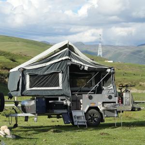 Rongcheng RY Mini Remorque de camping pliable tout-terrain légère de 10 pouces avec frein <span class=keywords><strong>électrique</strong></span>, tente supérieure imperméable, 3 personnes - Product Image 2