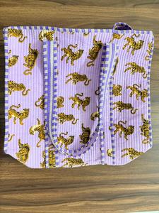Cotton Quilted <b>Tote</b> <b>Bag</b> <b>with</b> Leopard Print Large Reusable Shopping and Travel <b>Bag</b> 16x16 & 18x18 Inches <b>Zipper</b> Closure - Product Image 6
