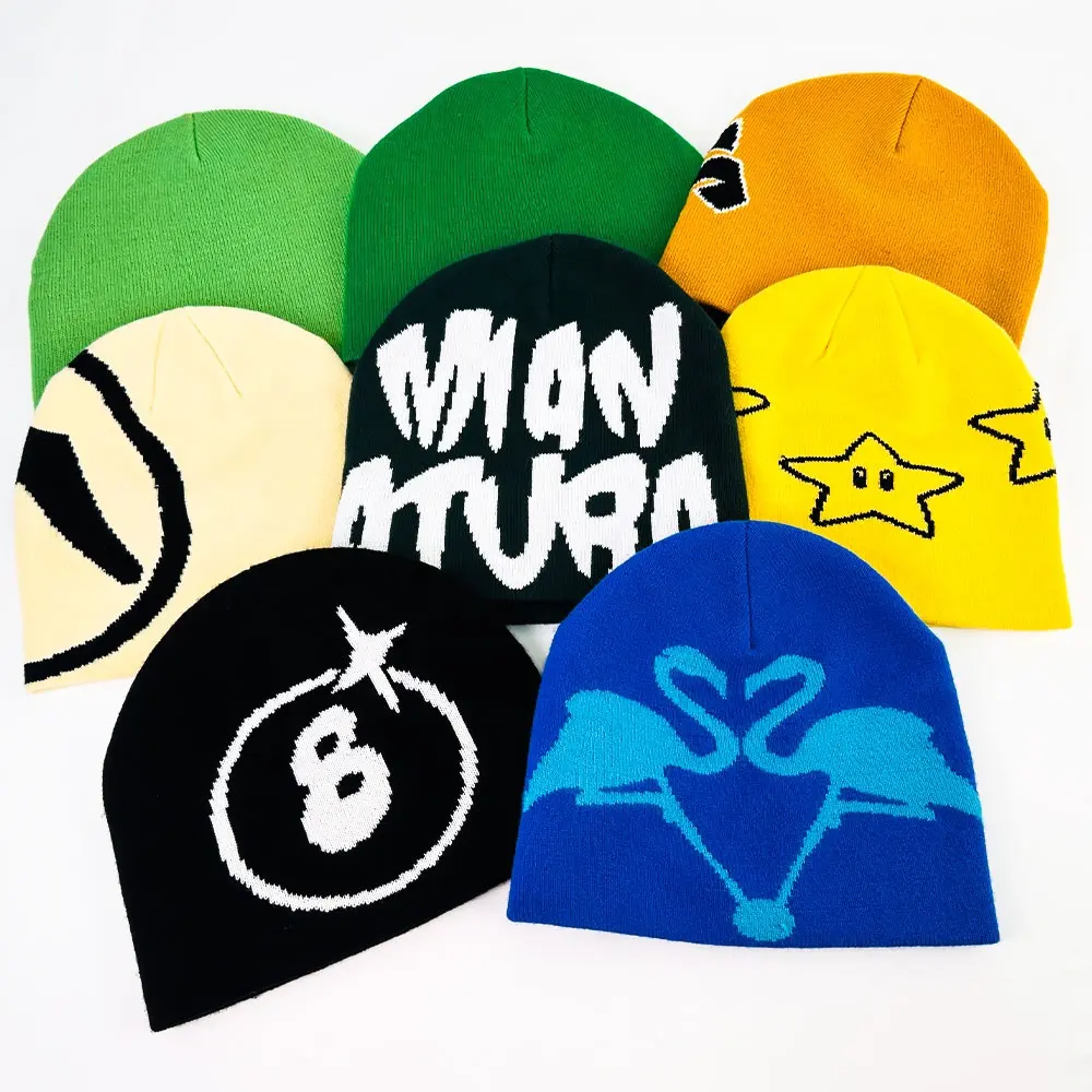 Gorros de acrílico sin puños con logotipo personalizado, gorro para hombre, fabricante de gorros de punto Jacquard, gorro personalizado, gorros de invierno para mujer